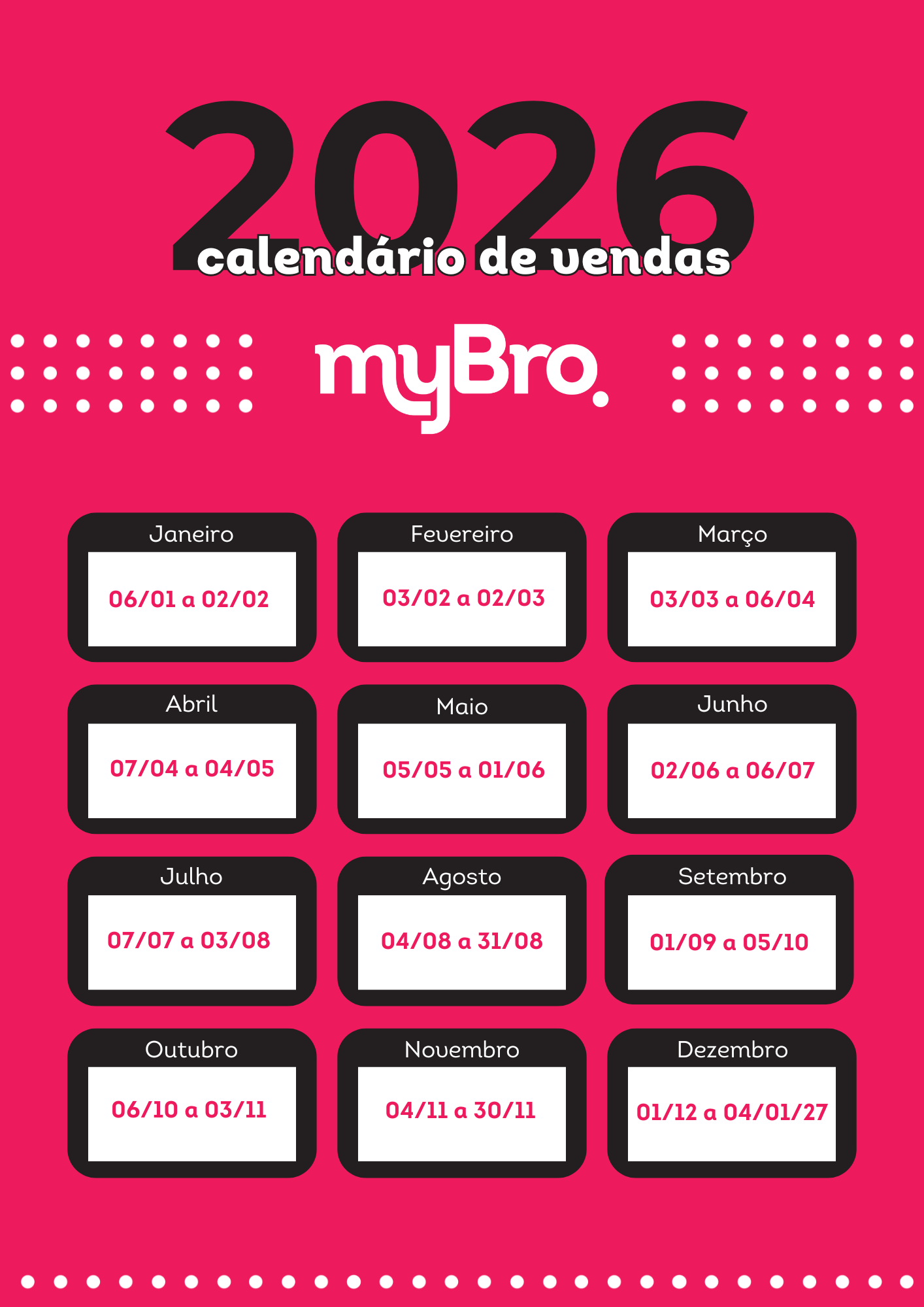 Calendário de vendas 2026